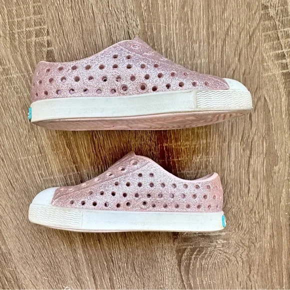 Native Jefferson Kids Shoes Toddler Girl Size 7 Pink Glitter - Picture 5 of 9